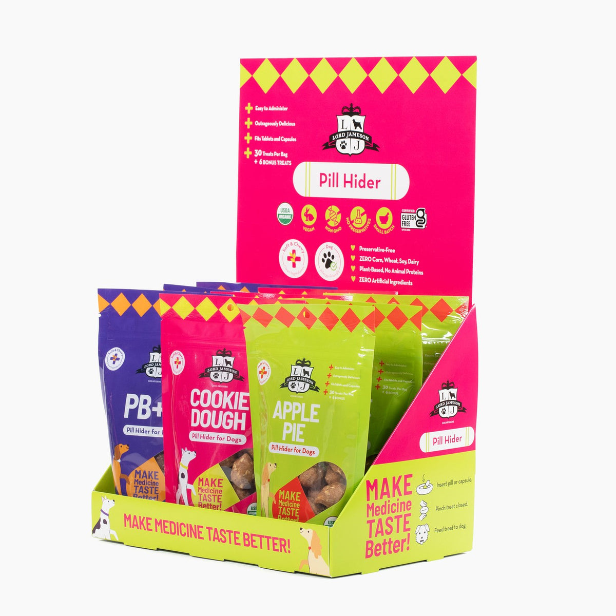Wholesale Pill Hider Pouch Assortment With Display Box / Set of 12 Units - Lord Jameson Organic Dog Treats