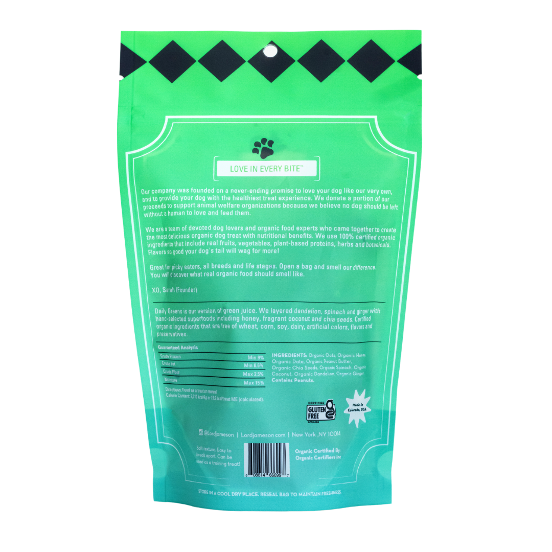 Daily Greens Organic Dog Treats | Stomach & Digestion - Lord Jameson Organic Dog Treats