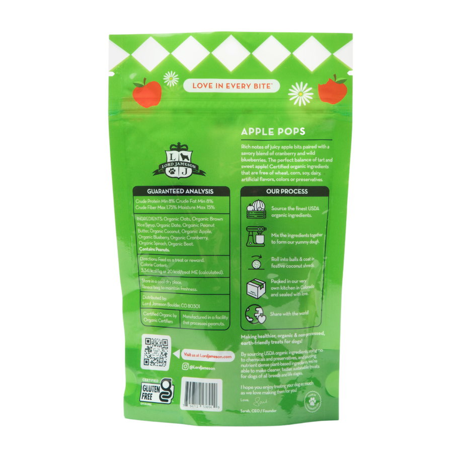 Apple Pops Organic Dog Treats back view