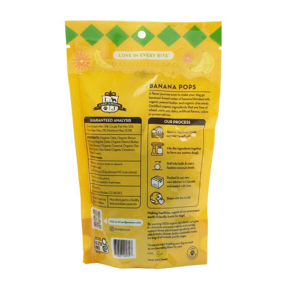 Banana Pops Organic Dog Treats back view