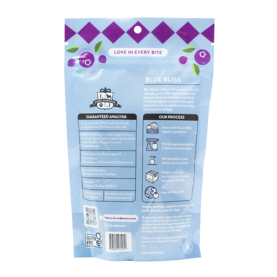 Blue Bliss Organic Dog Treats back view