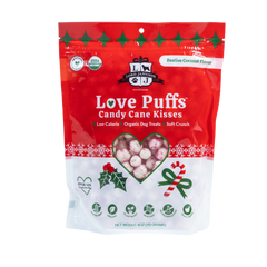 Candy Cane Kisses organic dog treats front pouch