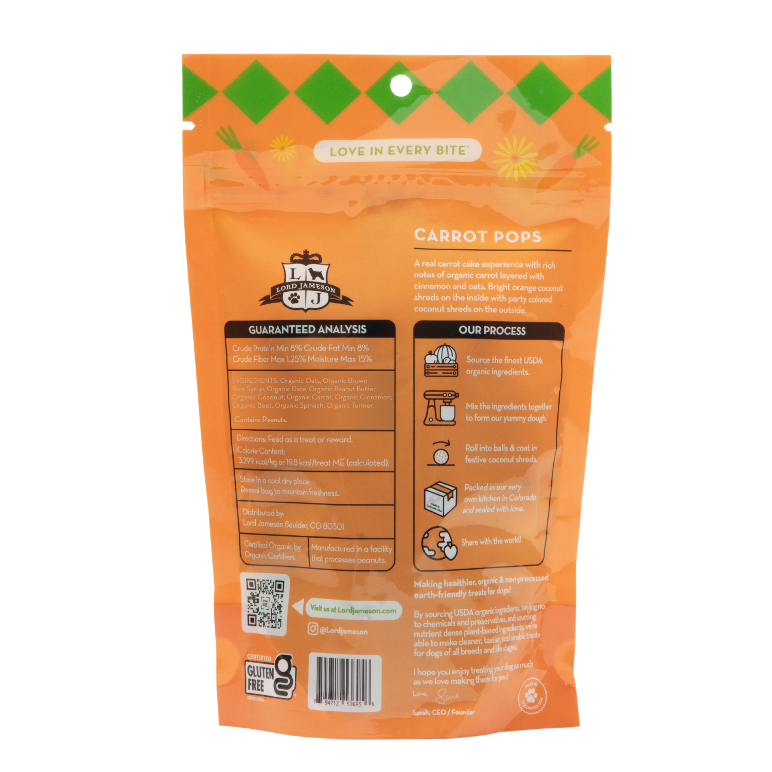 Carrot Pops Organic Dog Treats - Lord Jameson Organic Dog Treats 