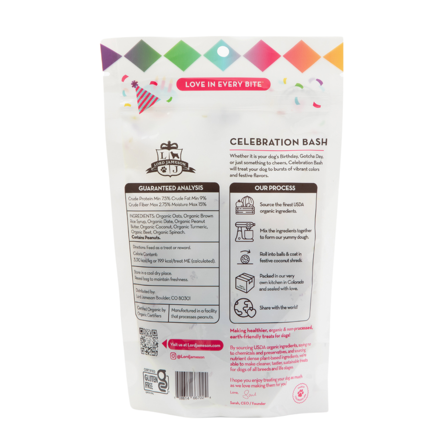 Celebration Bash Organic Dog Treats back view
