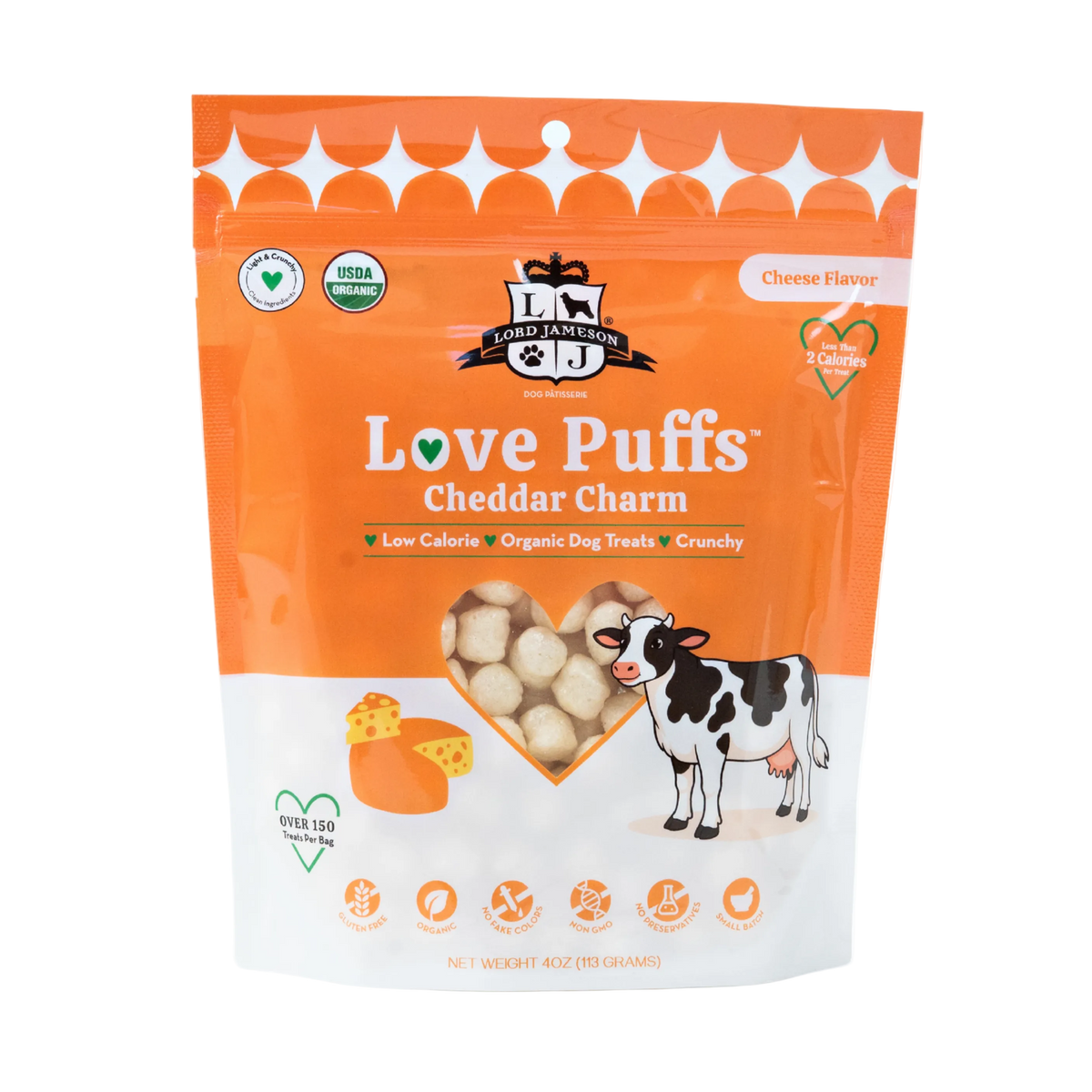 WHOLESALE Cheddar Charm Love Puffs 4 oz front - Lord Jameson