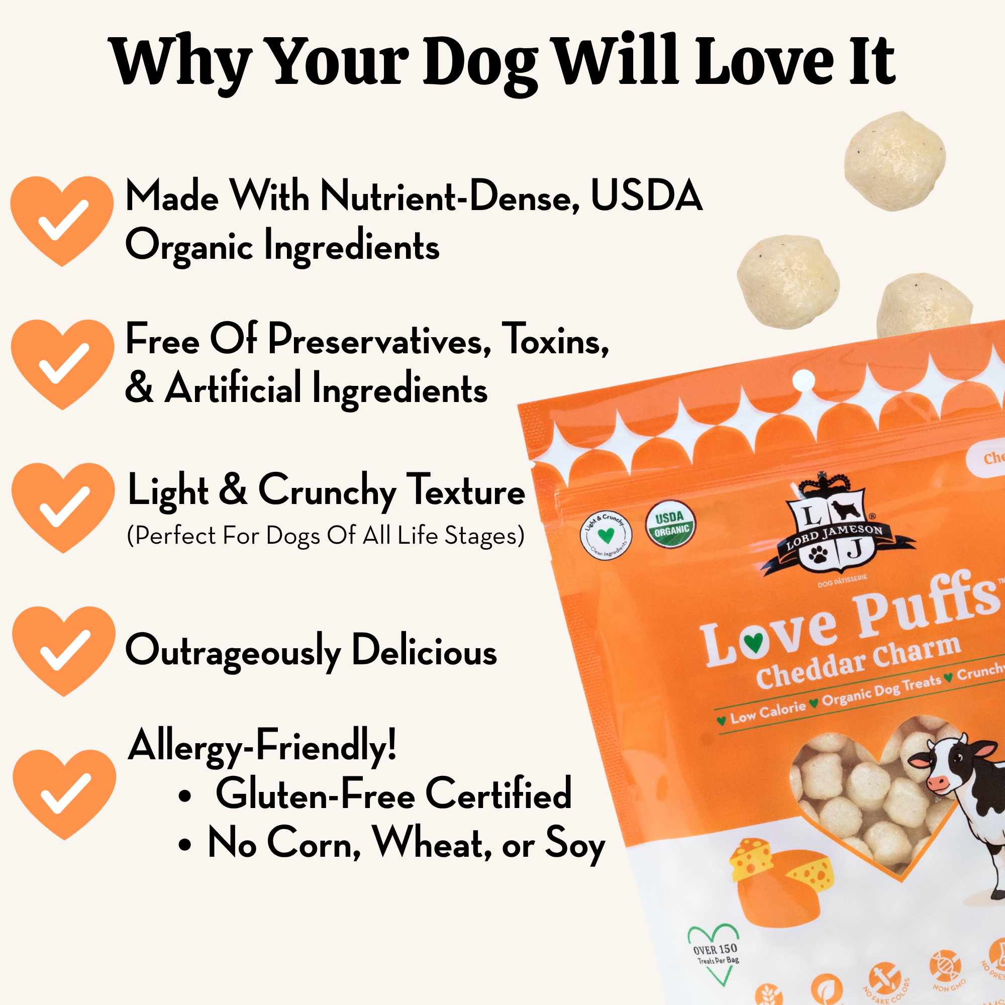 Dog food product packaging with nutritional information on a white background