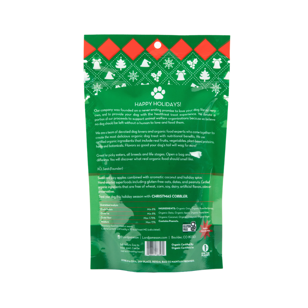 Holiday Cobbler Organic Dog Treats | 6 oz - Lord Jameson Organic Dog Treats 