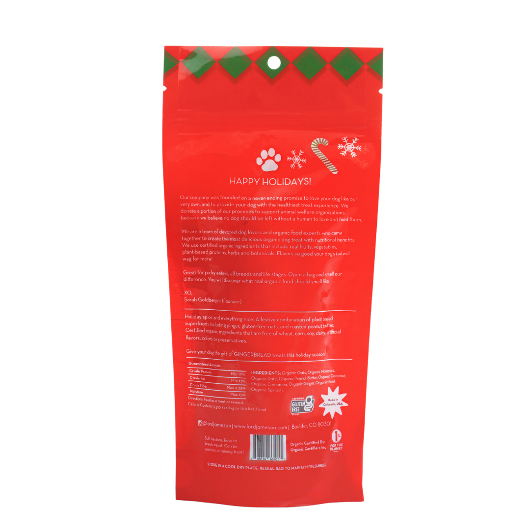 Christmas Organic Dog Treats | Gingerbread | Peanut Butter + Oats - Lord Jameson Organic Dog Treats 