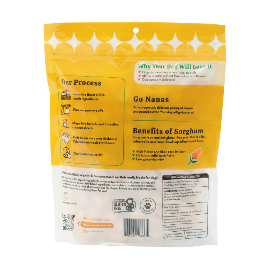 Go Nanas Organic Dog Treats back view