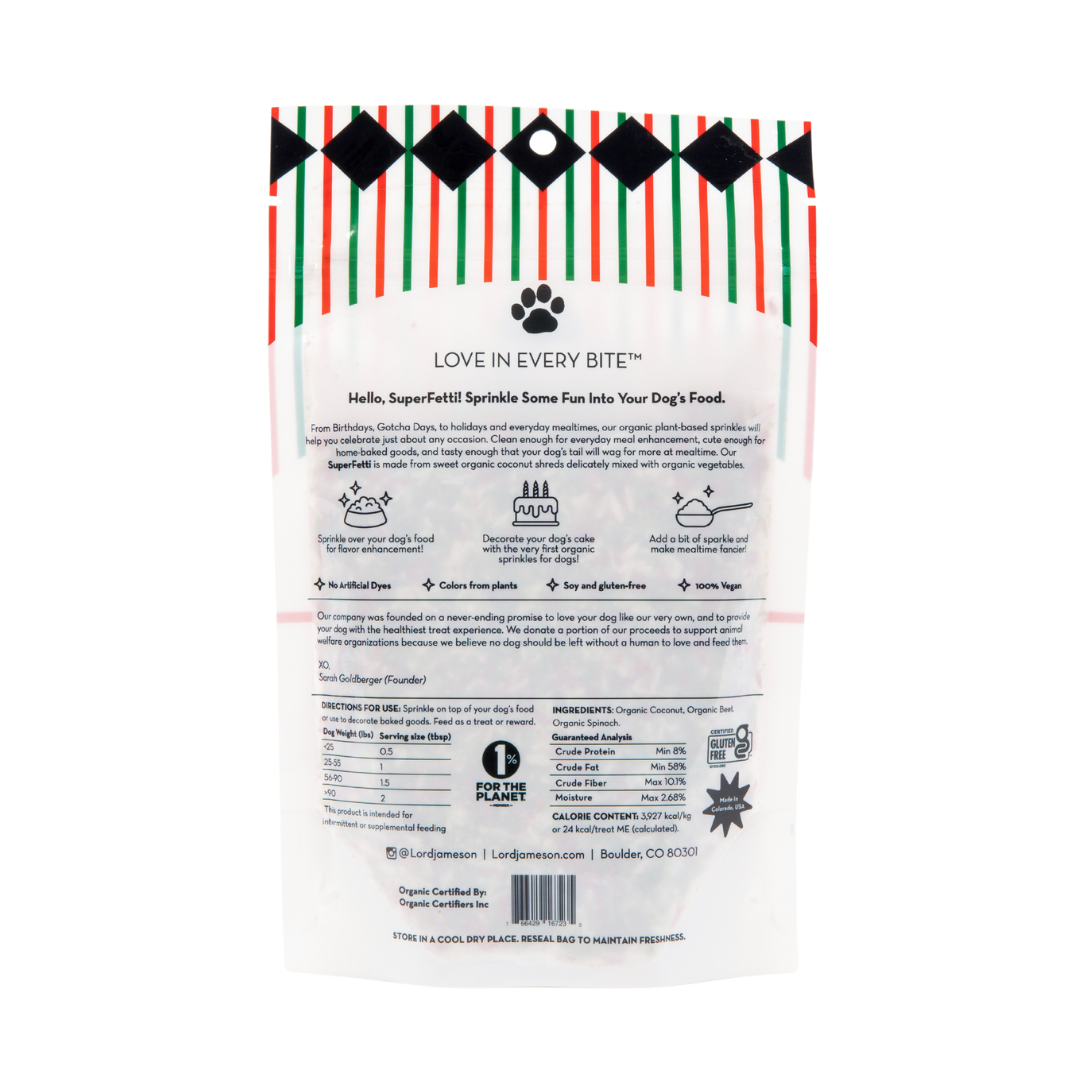 Holiday SuperFetti Organic Dog Sprinkles | 3 oz - Lord Jameson Organic Dog Treats 