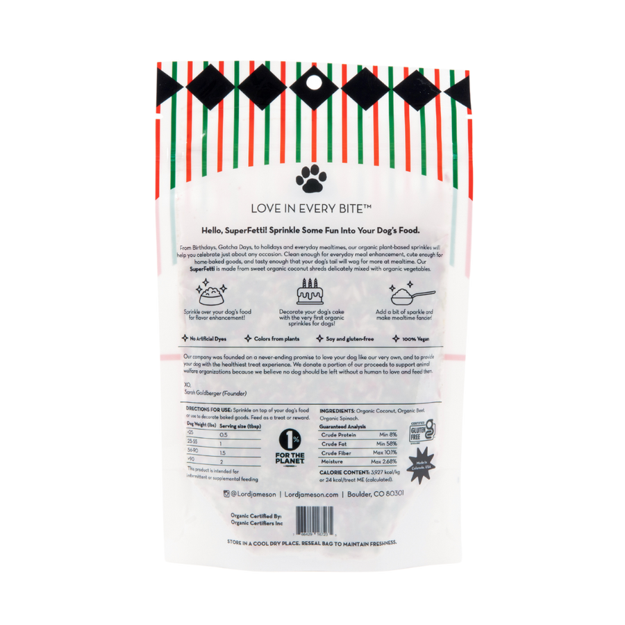 Holiday SuperFetti Organic Dog Sprinkles | 3 oz - Lord Jameson Organic Dog Treats 