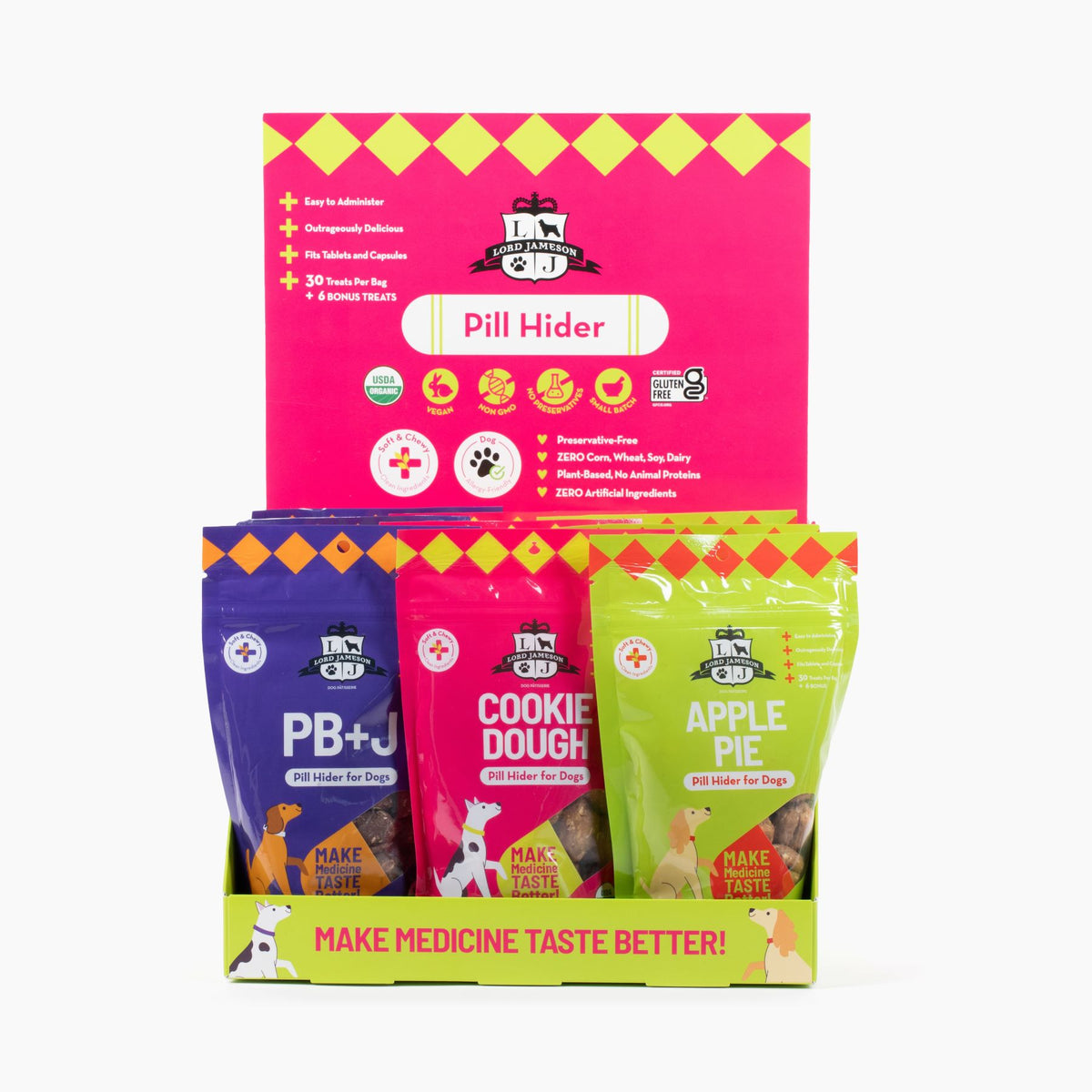Wholesale Pill Hider Pouch Assortment With Display Box / Set of 12 Units - Lord Jameson Organic Dog Treats 