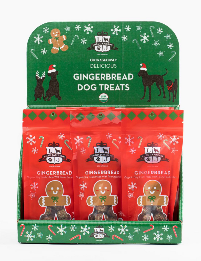 Wholesale Gingerbread Pouch With Display Box / Set of 12 Units - Lord Jameson Organic Dog Treats 