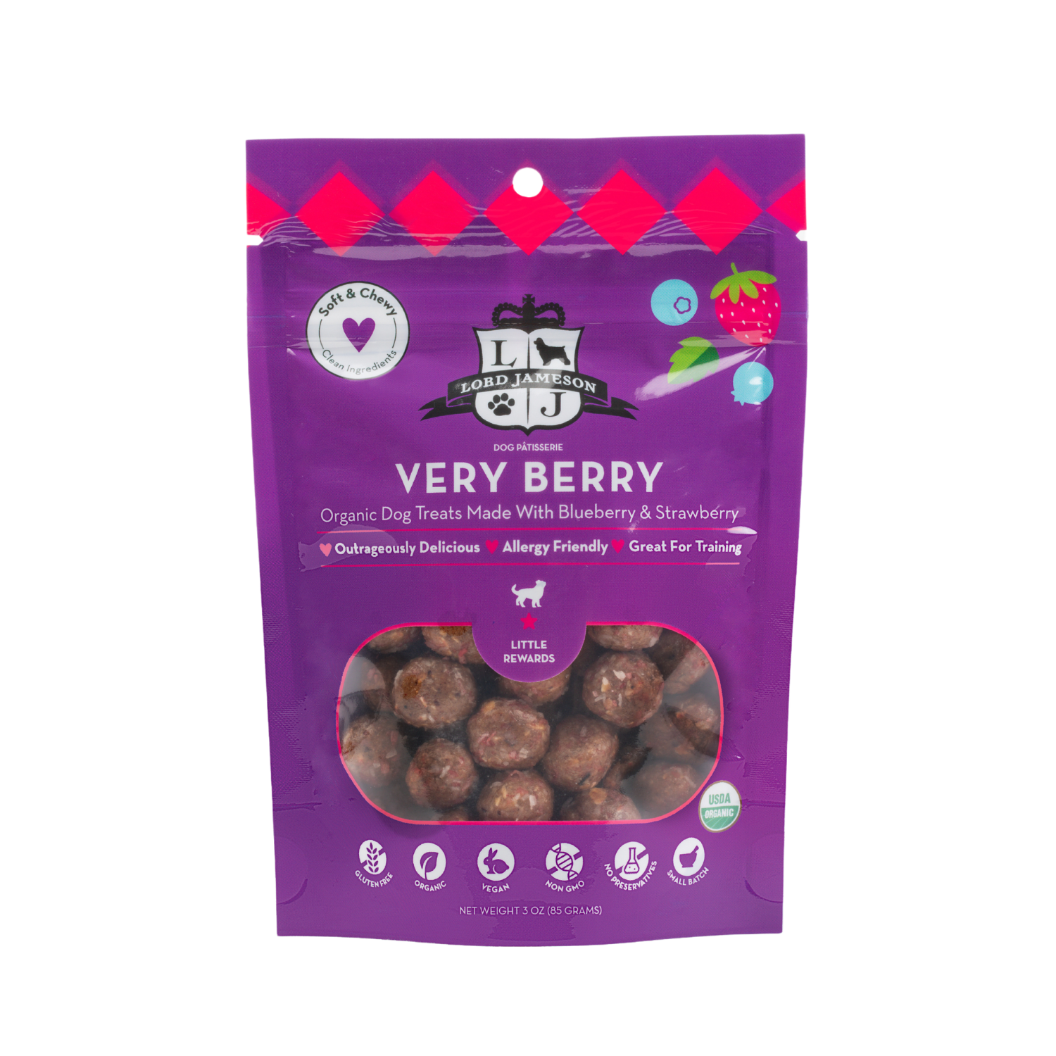 Very Berry Organic Dog Treats | 3 oz - Lord Jameson Organic Dog Treats 