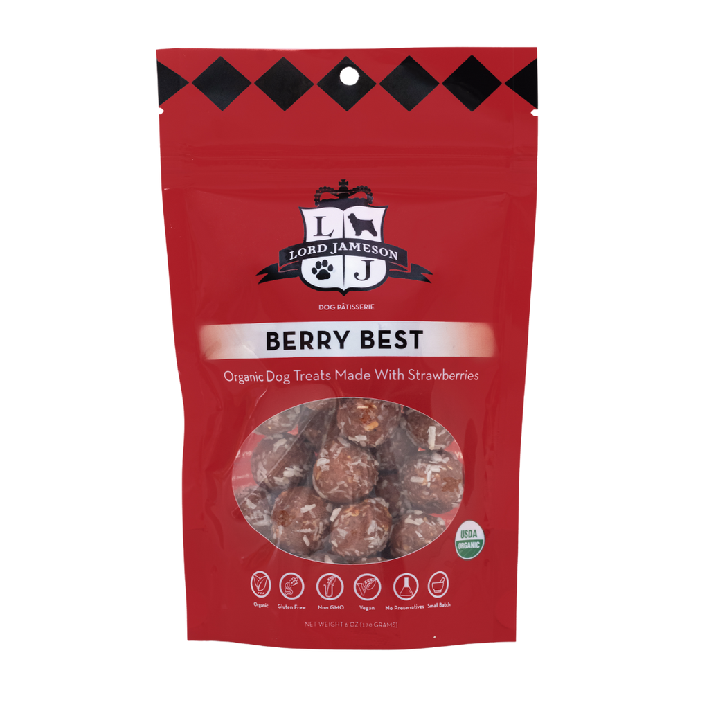  We offer organic dog treats with sweet strawberries, coconuts, and red beets from Lord Jameson's. This will be your dog's favorite treat!