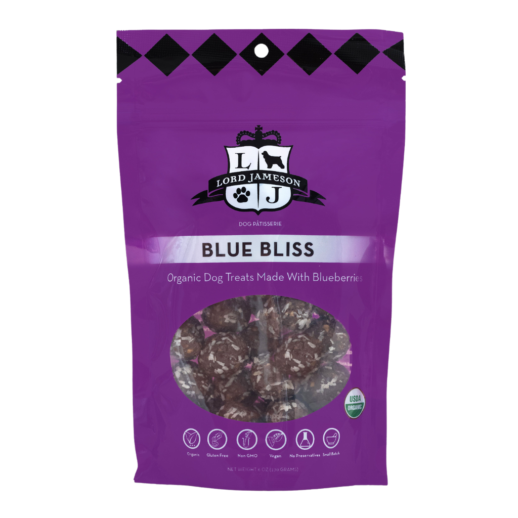  The blue bliss organic dog treats from Lord Jameson are vegan and gluten-free, making them unique dog treats for all dogs.